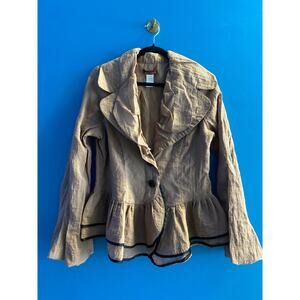 Vintage 90's Design Today's Tan Metallic Flared Sleeve Two Button Jacket Medium